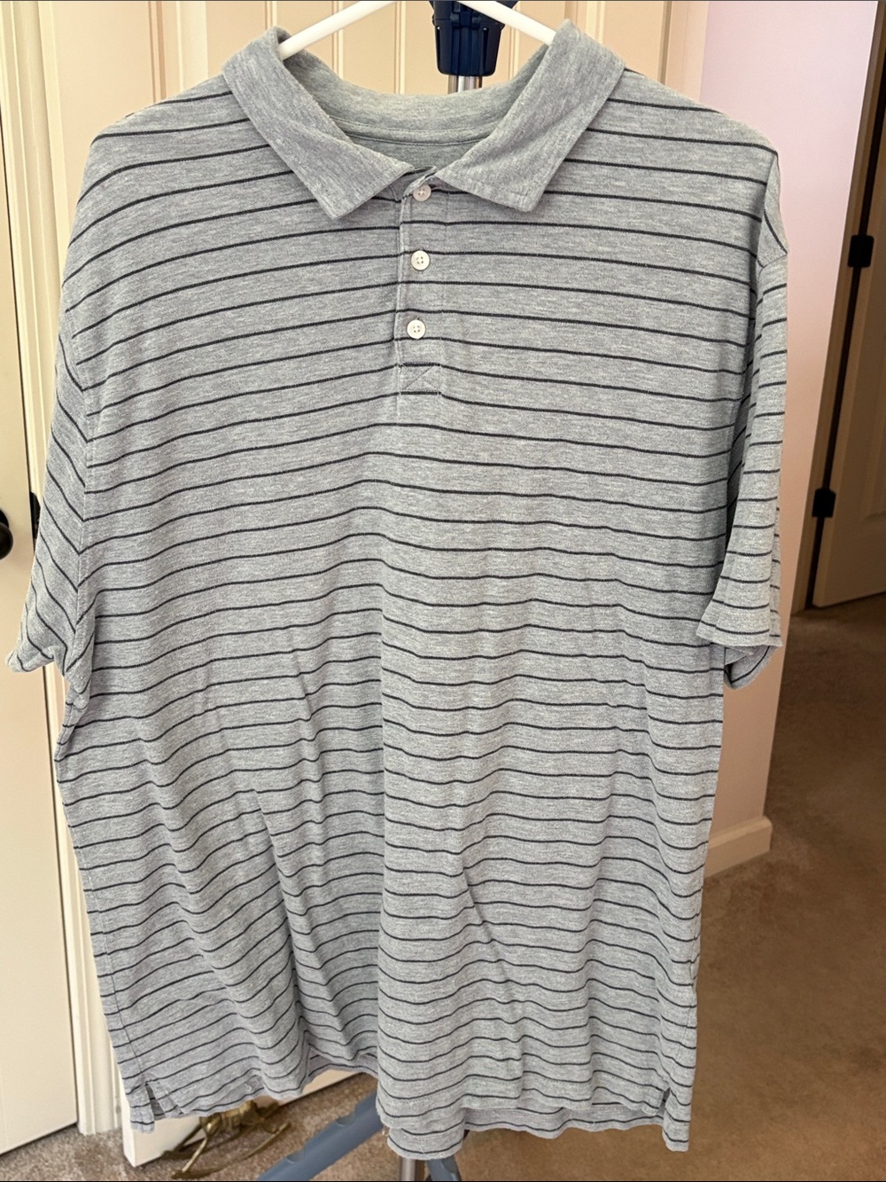 MENS Light Gray Striped Polo